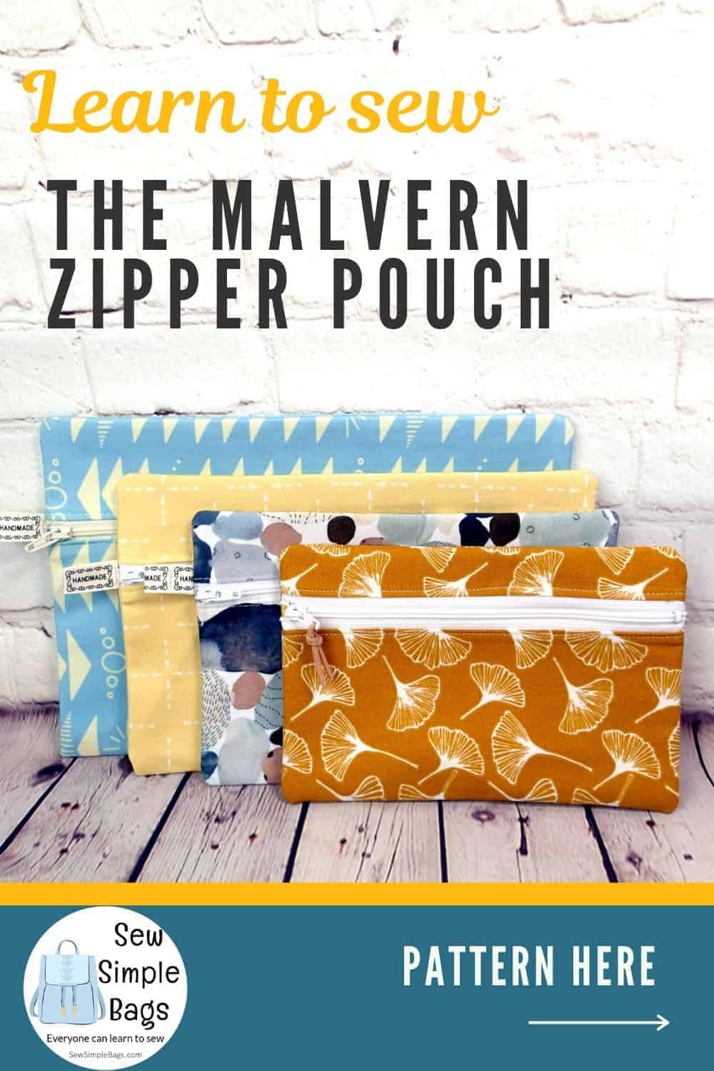 Malvern Zipper Pouch sewing pattern, classic zipper bag to sew in 4 sizes + video Sew Simple Bags