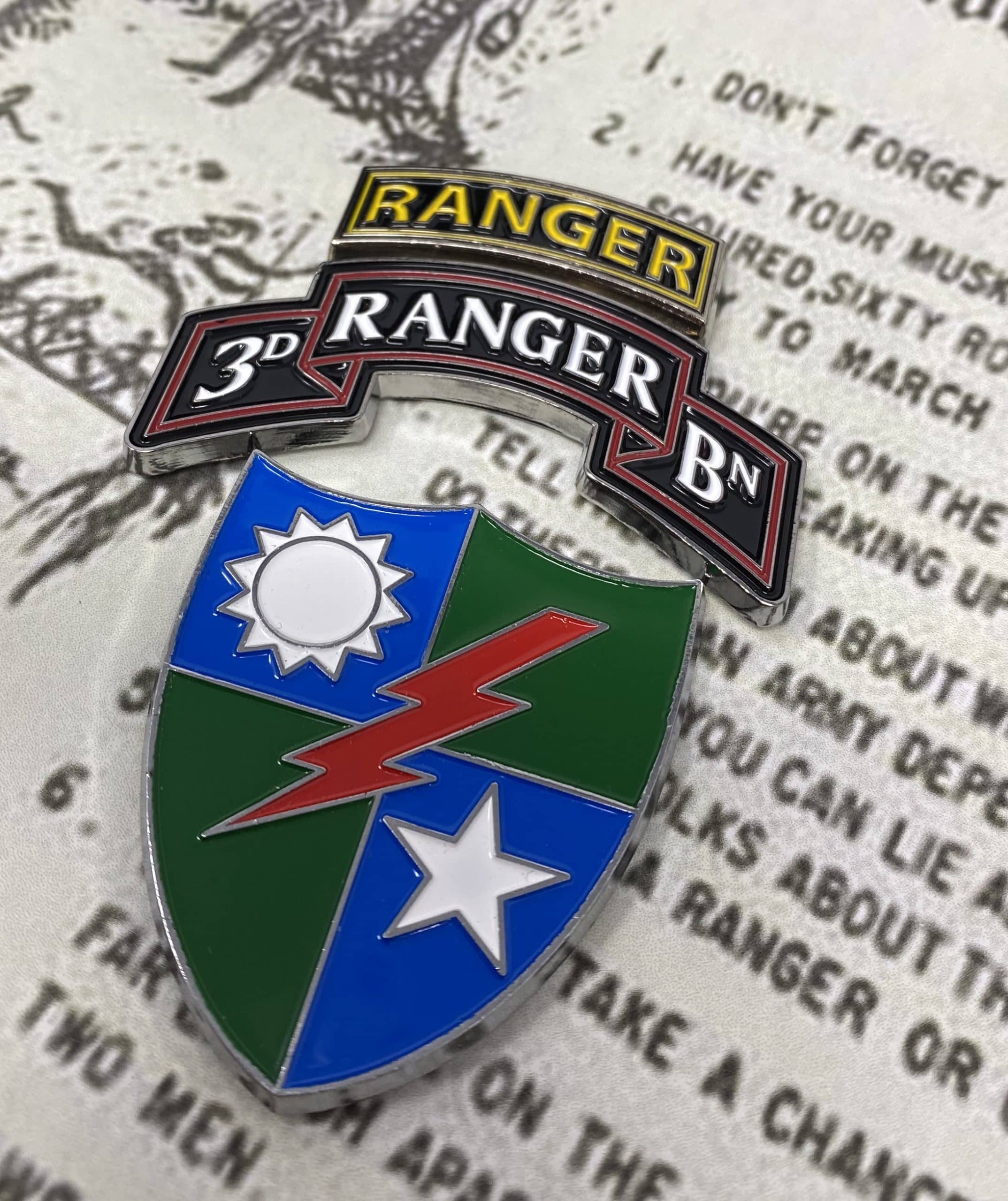 Ranger Scroll 75th Ranger Regiment version Color 2.5″ Car Badge