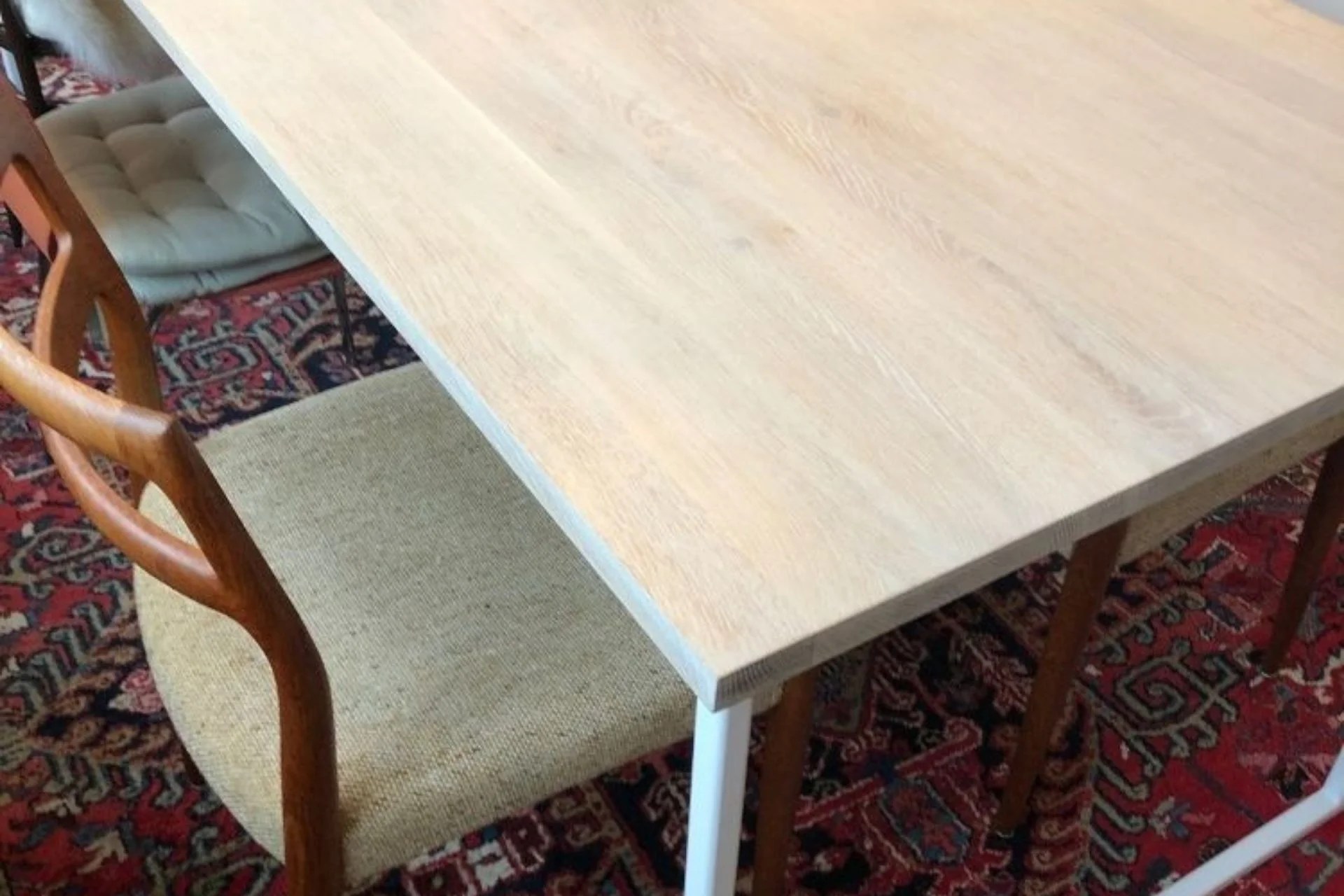 Bleached solid oak table top features, maintenance and ageing process