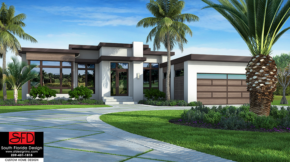 South Florida Design Front elevation of a 1story modern flat roof