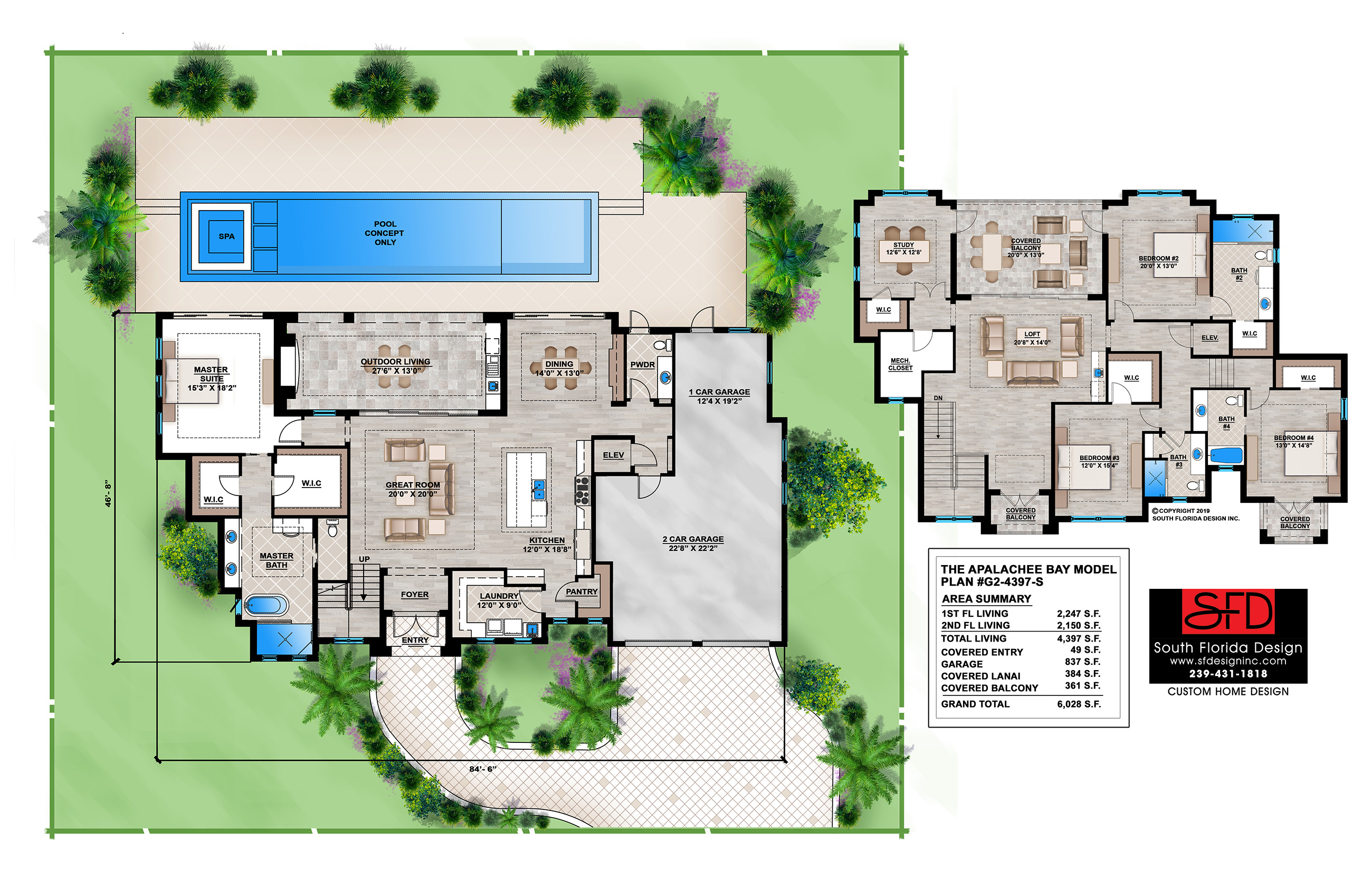 South Florida Design 4 Bedroom Luxury 2Story House PlanSouth Florida