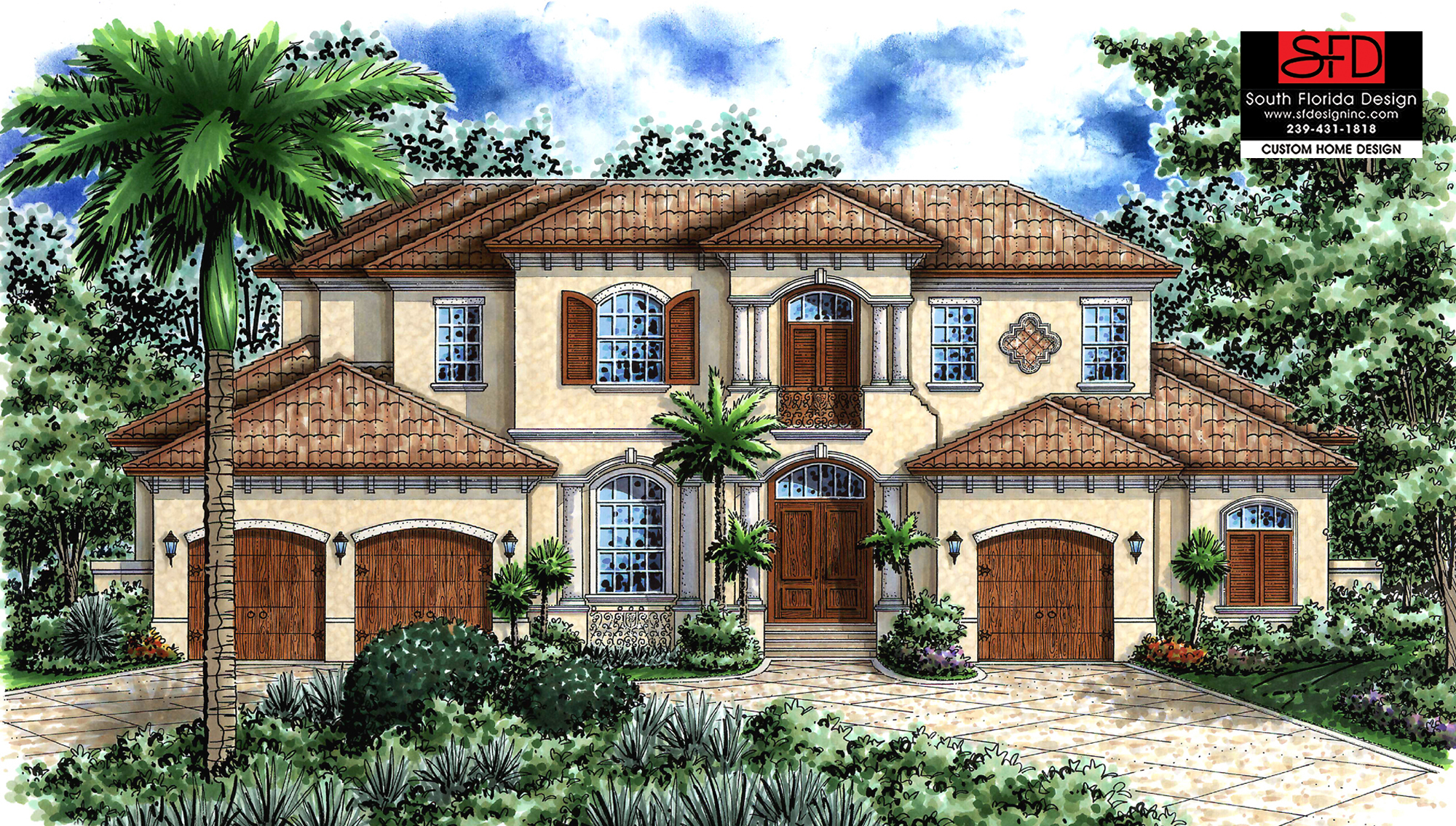 South Florida Design Spanish Style 2Story House PlanSouth Florida Design