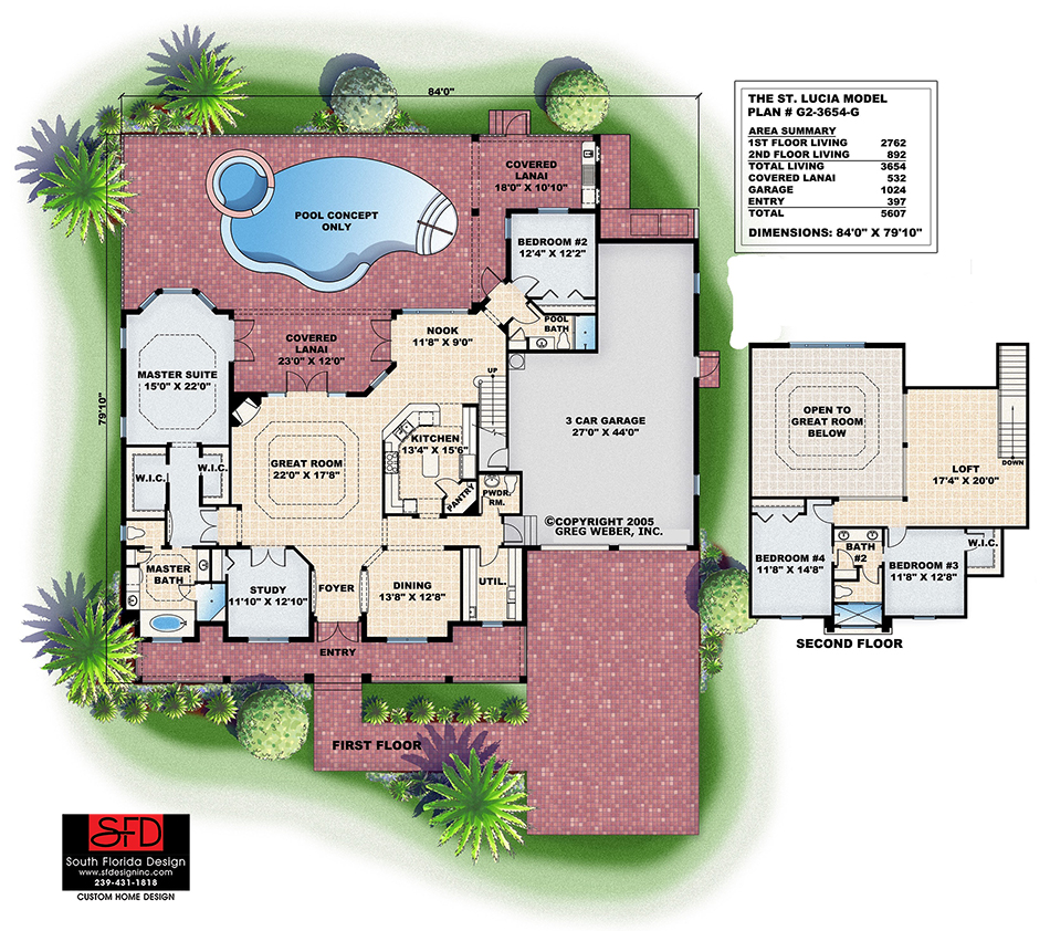 South Florida Design 2Story 4 Bedroom Tropical House PlanSouth