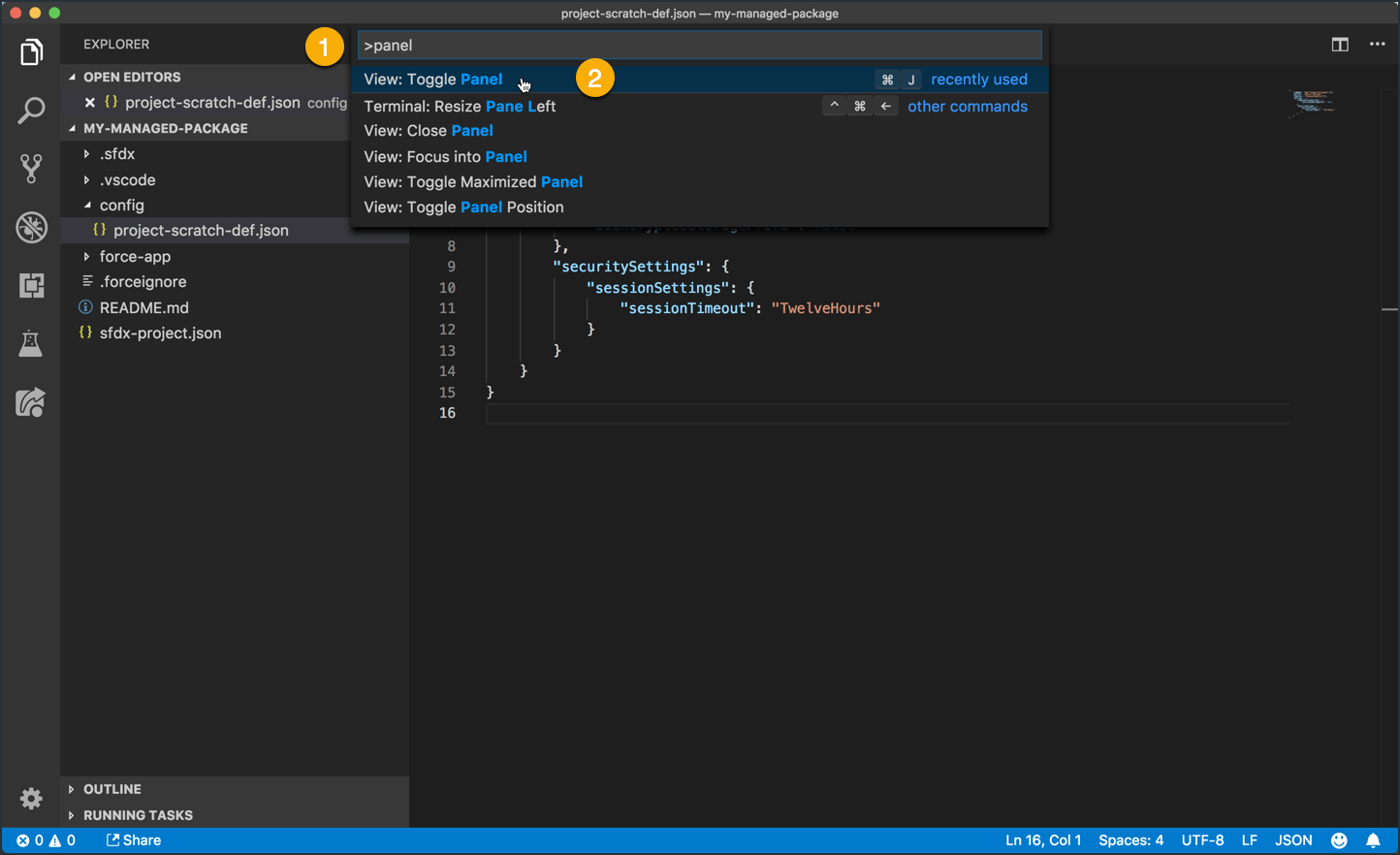 Open the VS Code Integrated Terminal Salesforce DX for ISVs