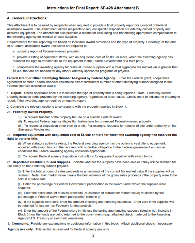 SF 428B Form Tangible Personal Property Report Final Report SF Forms