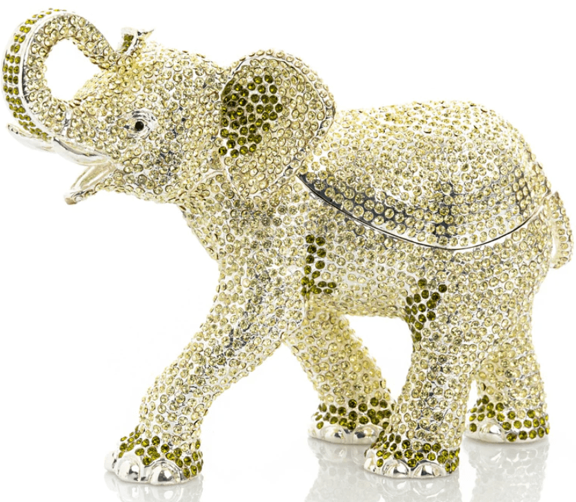 Silver Elephant Trinket Box with Crystals