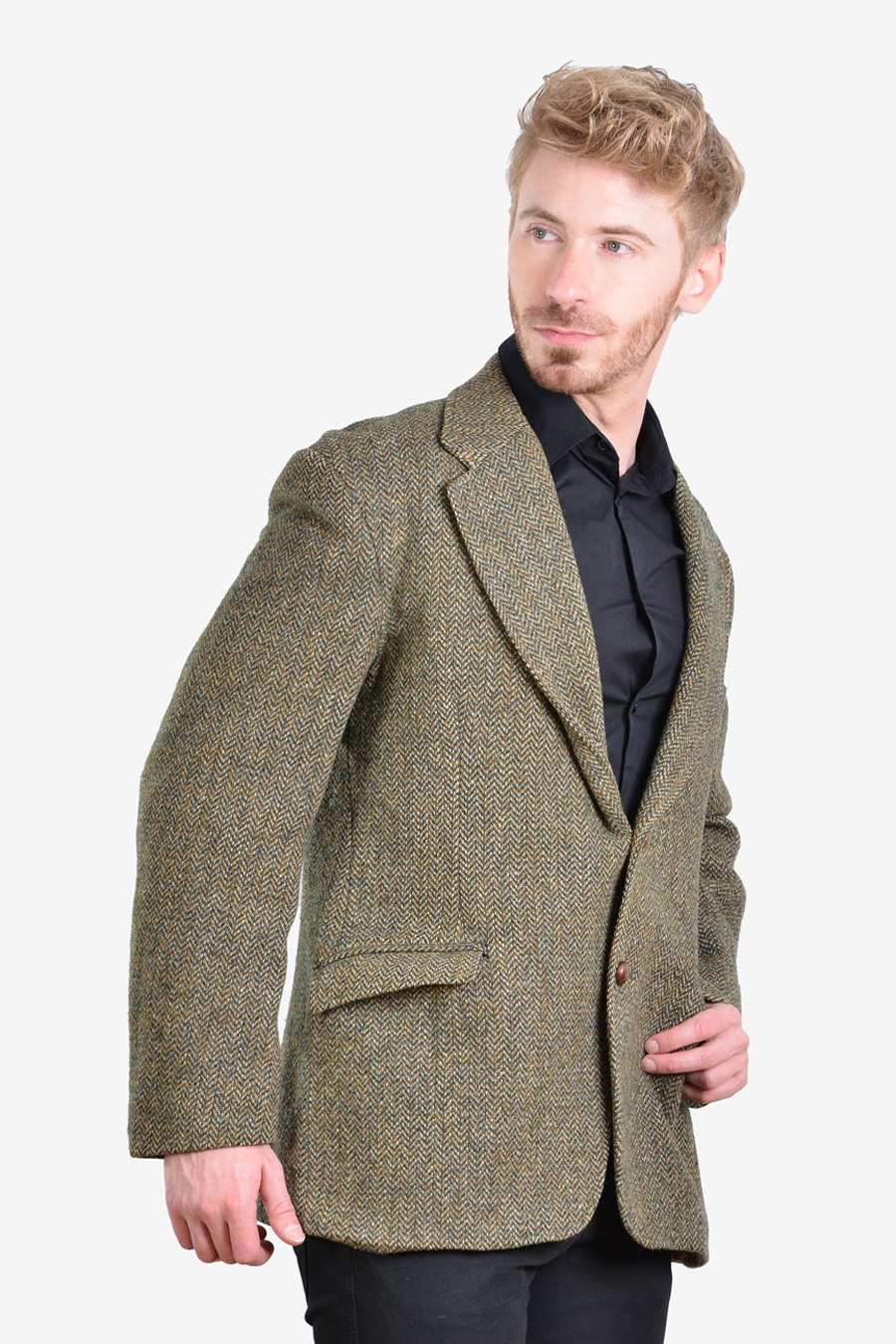 Vintage Harris Tweed Herringbone Jacket Size 40 M Brick Vintage