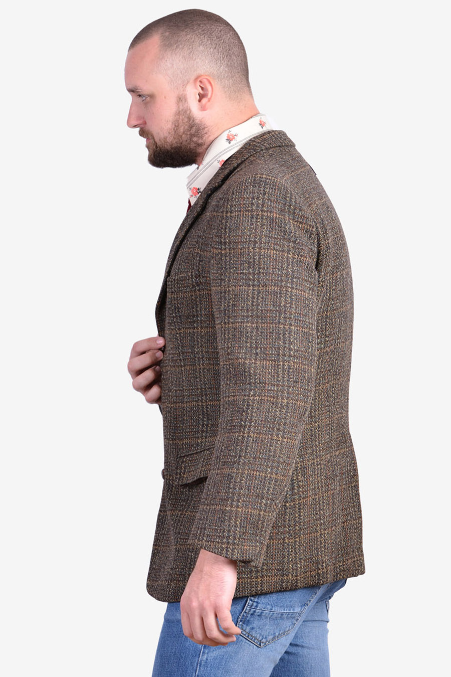 Vintage Dogtooth Harris Tweed Jacket Size 42 L Brick