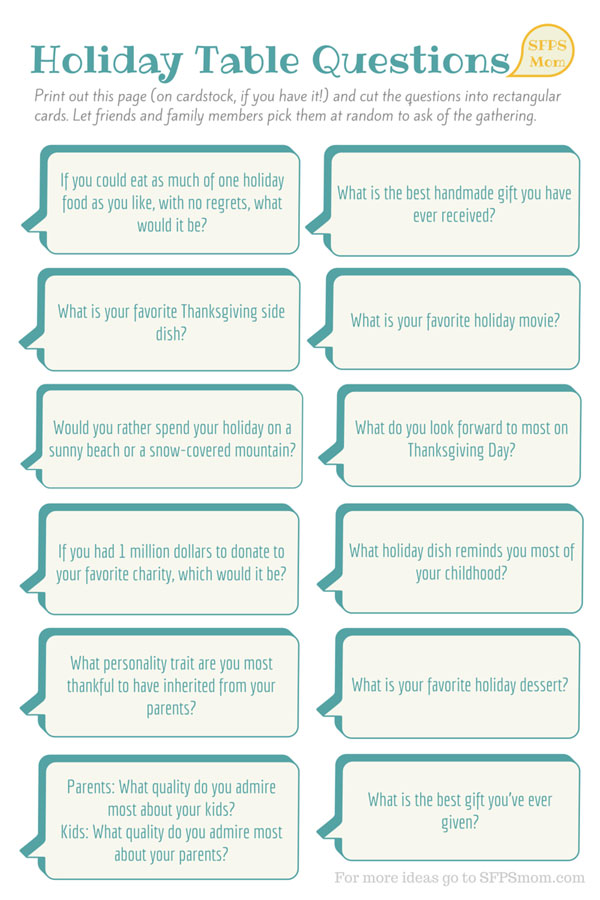 Holiday Table Questions to Share with Family SFPSMOM