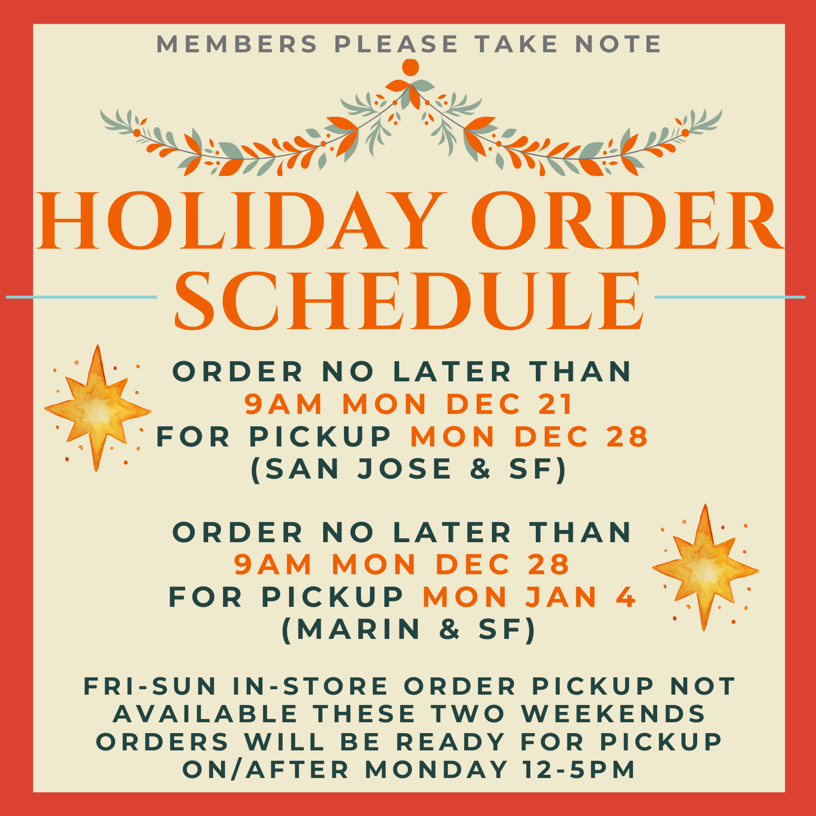 End of Year Announcement Holiday Hours & Holiday Order Schedule, plus