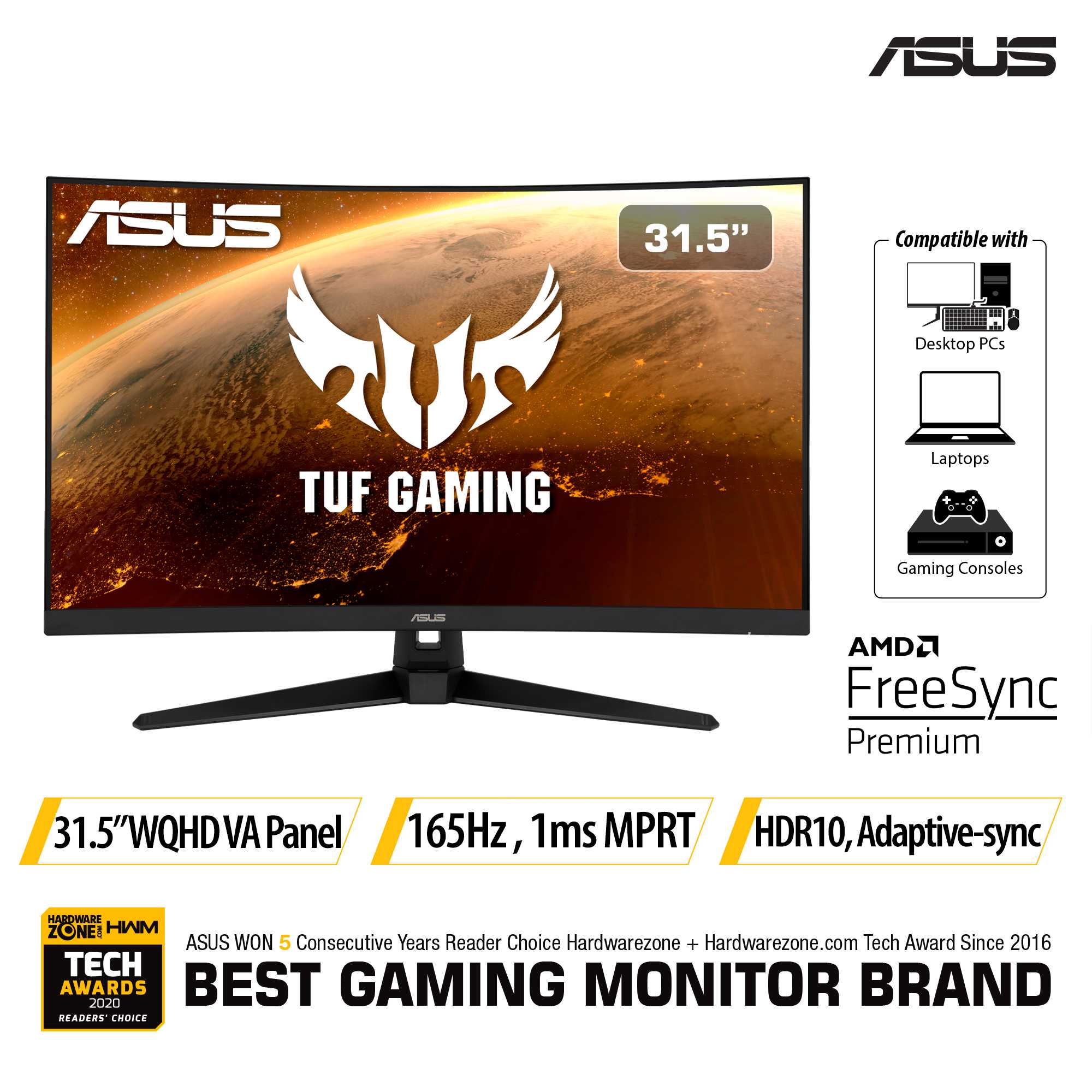 ASUS TUF Gaming VG32VQ1B Curved Gaming Monitor 31.5 inch WQHD