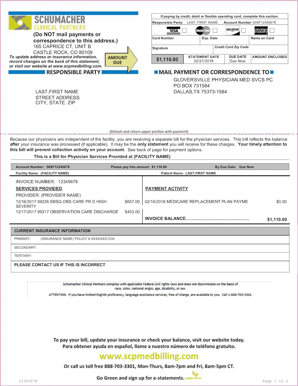 Billing Statements Schumacher Medical Billing