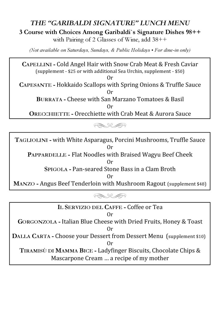 Garibaldi Singapore Menu & Price List Updated Apr 2024