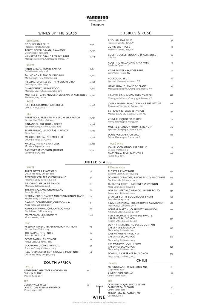 Yardbird Singapore Menu Price Updated 2023