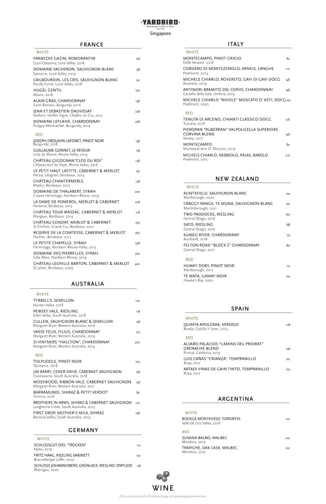 Yardbird Singapore Menu Price Updated Apr 2024