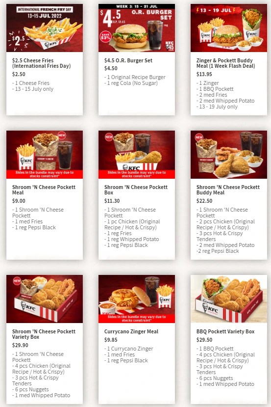 KFC Singapore Menu Prices Updated 2023