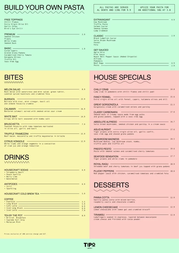 Tipo Pasta Bar Singapore Menu Prices Updated 2023