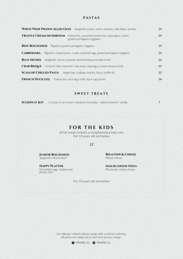 Prairie By Craftsmen Singapore Menu Prices Updated Apr 2024