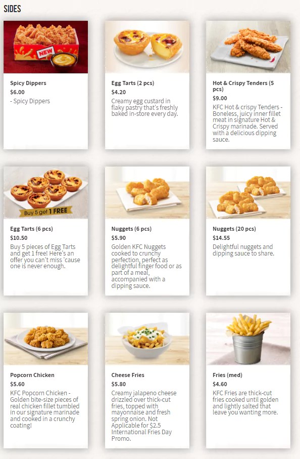 KFC Menu Singapore with Updated Prices 2023