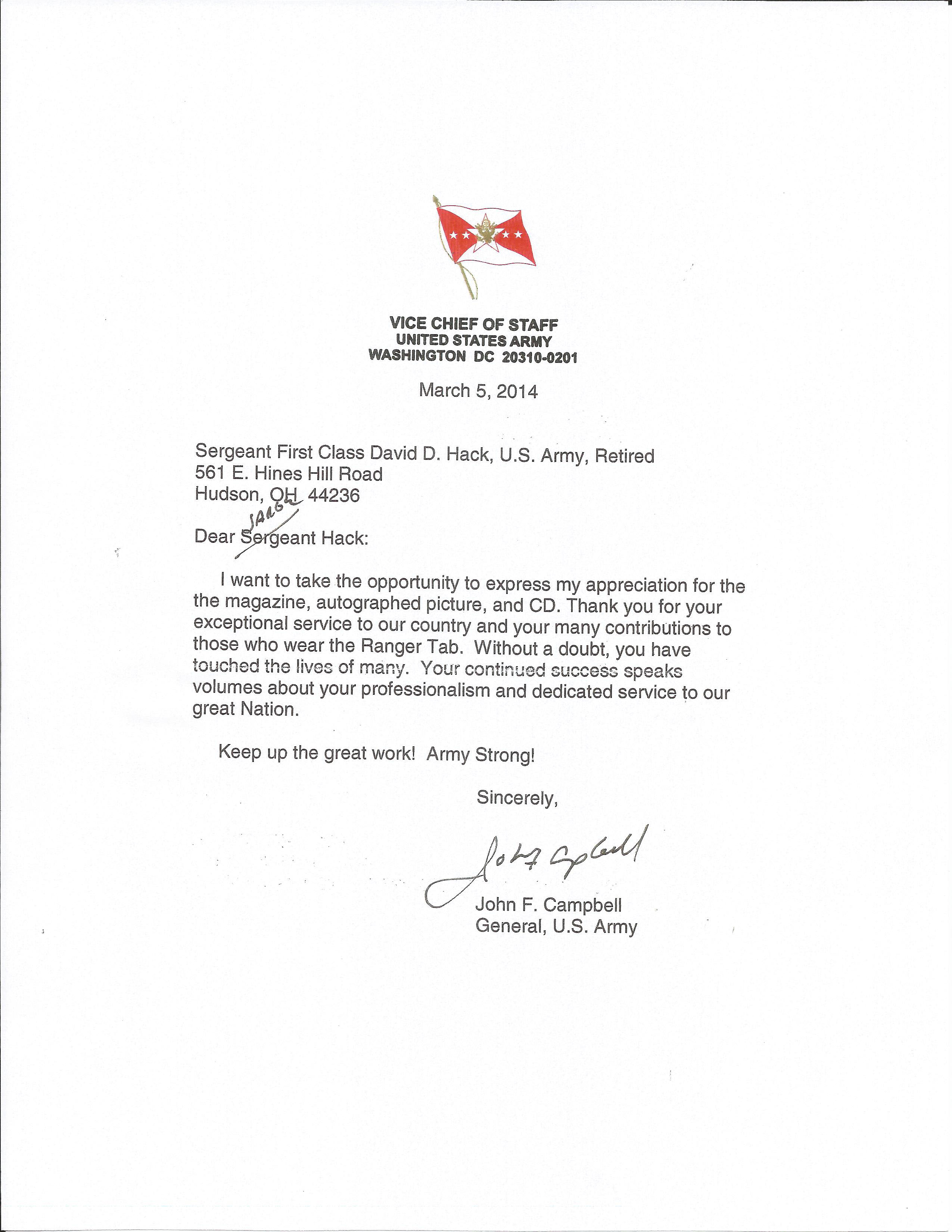 General John F. Campbell, Vice Chief of Staff Sgt. Hack