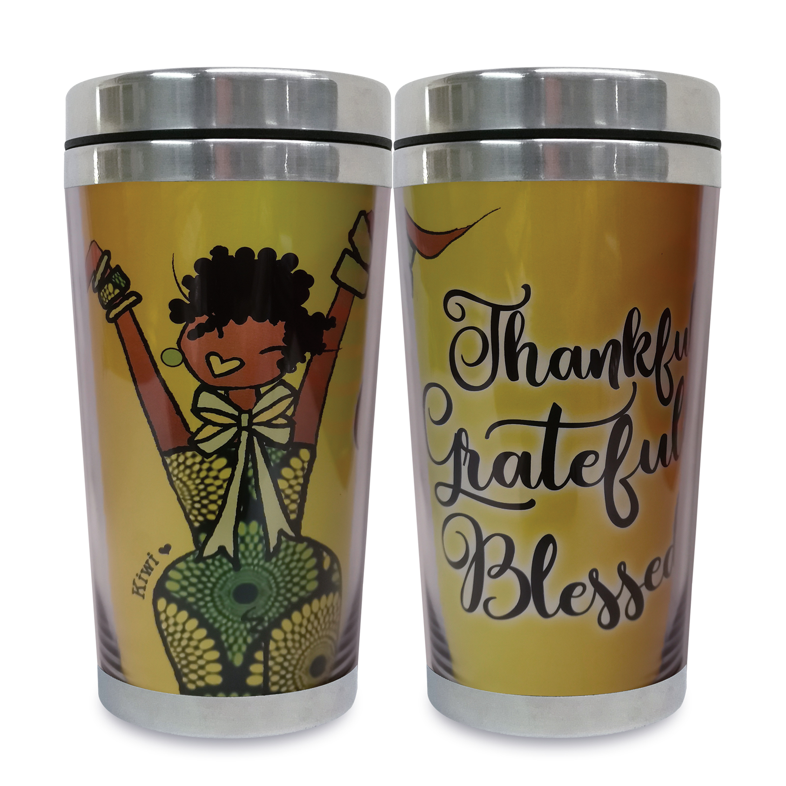 Thankful, Grateful, Blessed Travel Mug Shades of Color Mugs