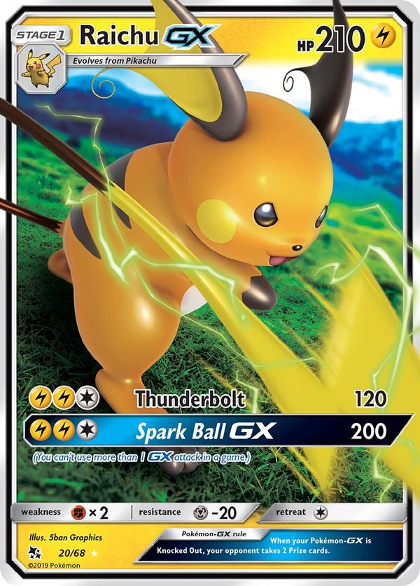 Raichu GX 20/68 Hidden Fates Ultra Rare Shady Bloom