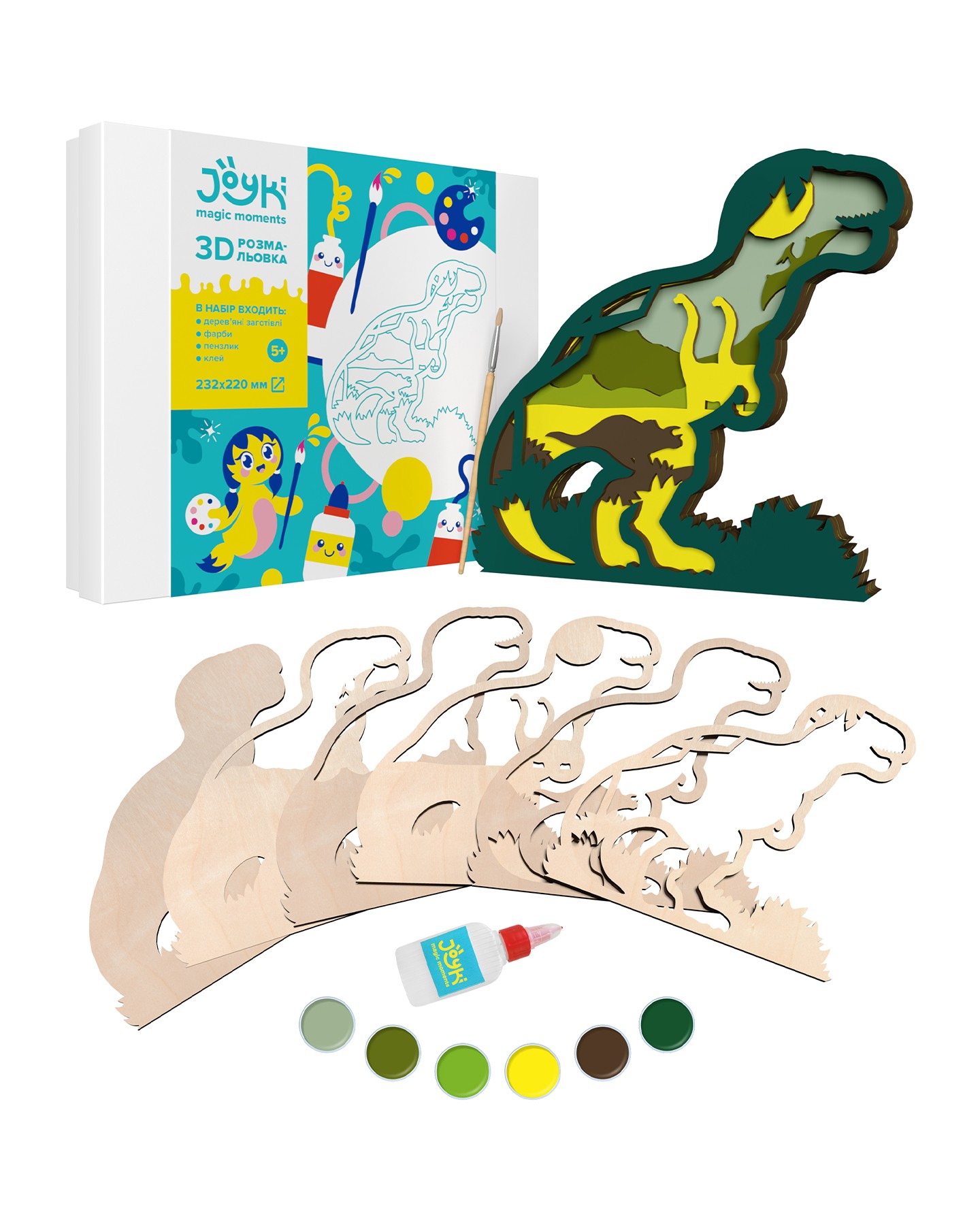 Joyki 3d wooden coloring book creativity kit «dinosaur»