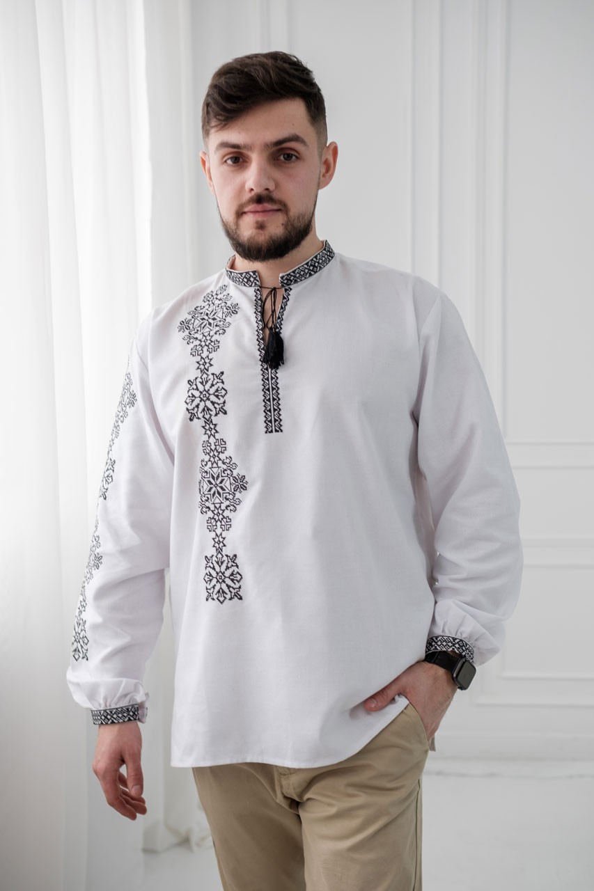 Men's minimalist embroidered jacket white with stylish black ornament