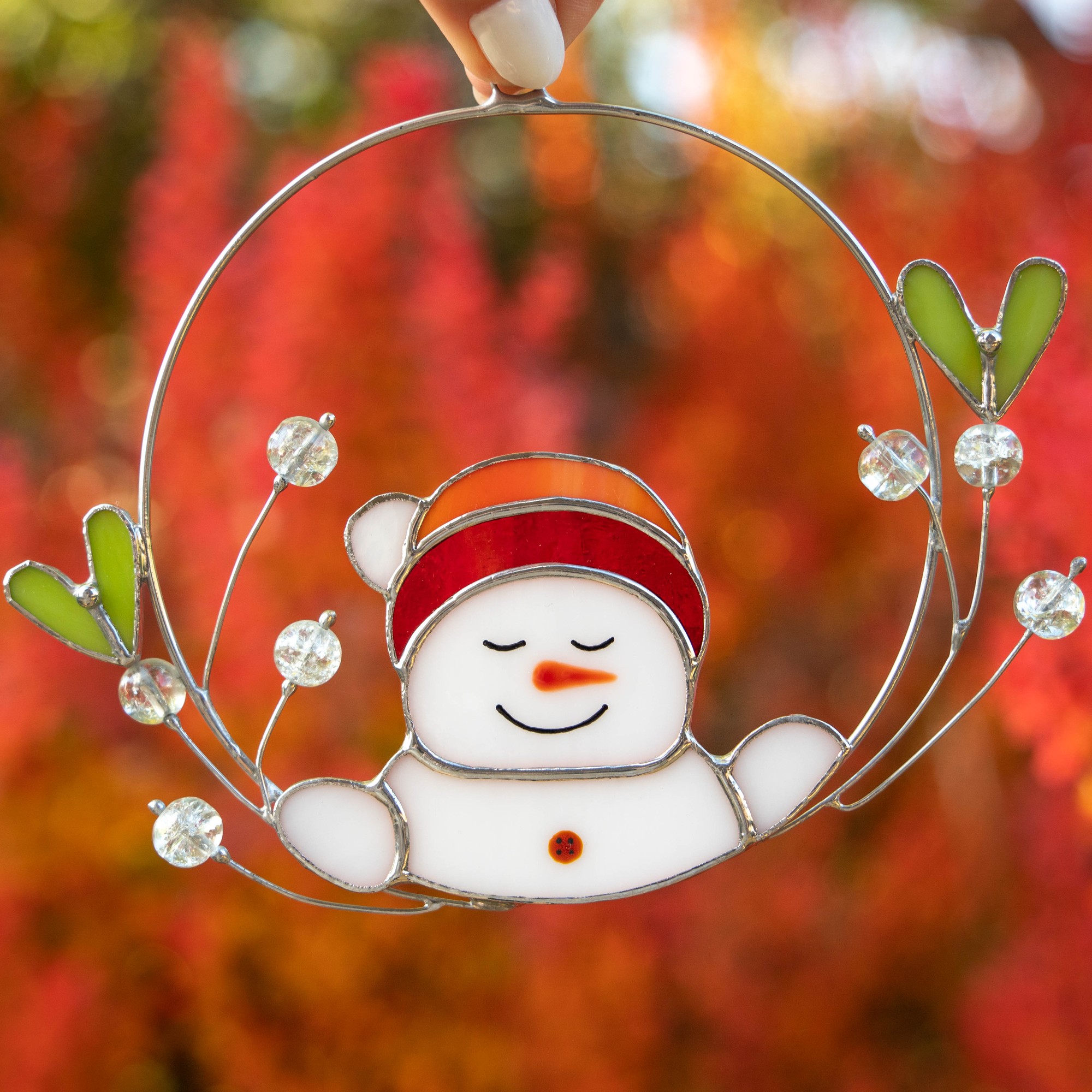 Snowman stained glass window hangings