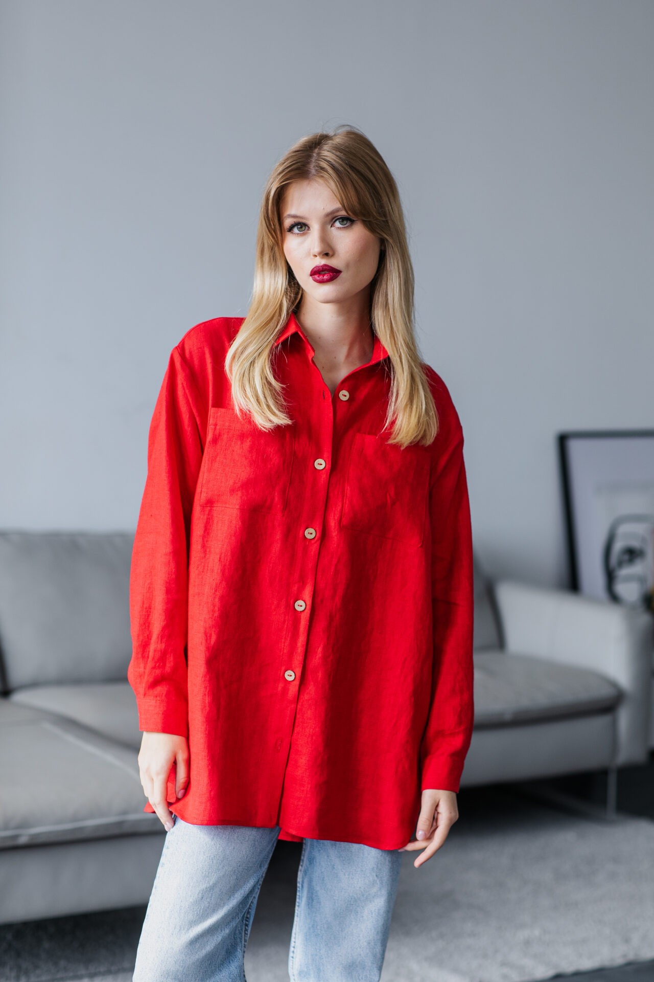Red Linen Shirt Womens