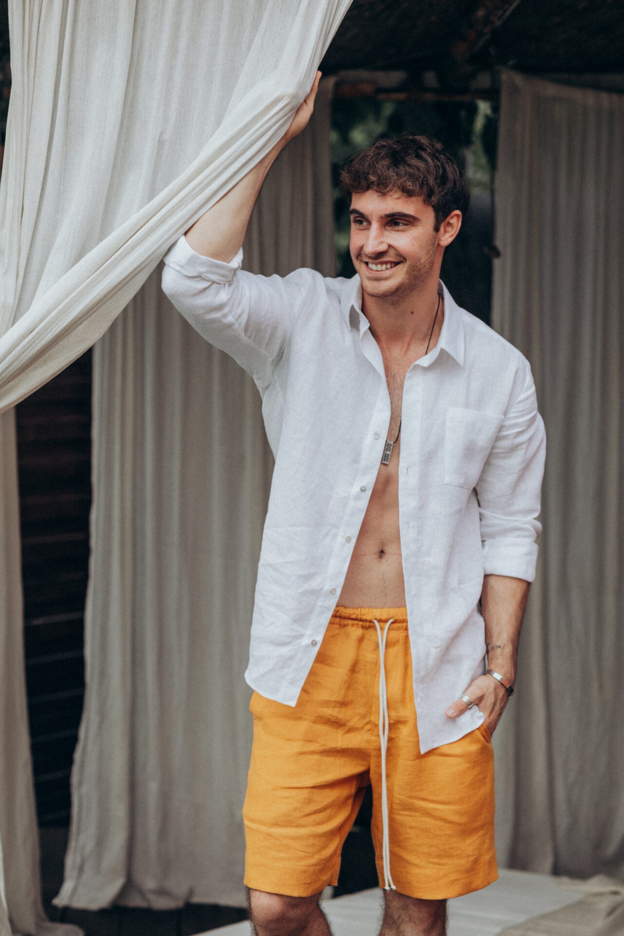 Men's mustard linen shorts 22294 from Morandi with donate to u24