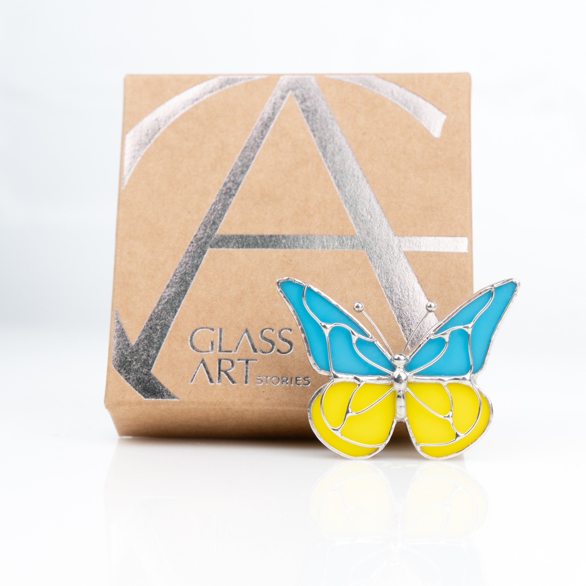 Ua butterfle stained glass pin 22574 from GlassArtStories with donate to u24