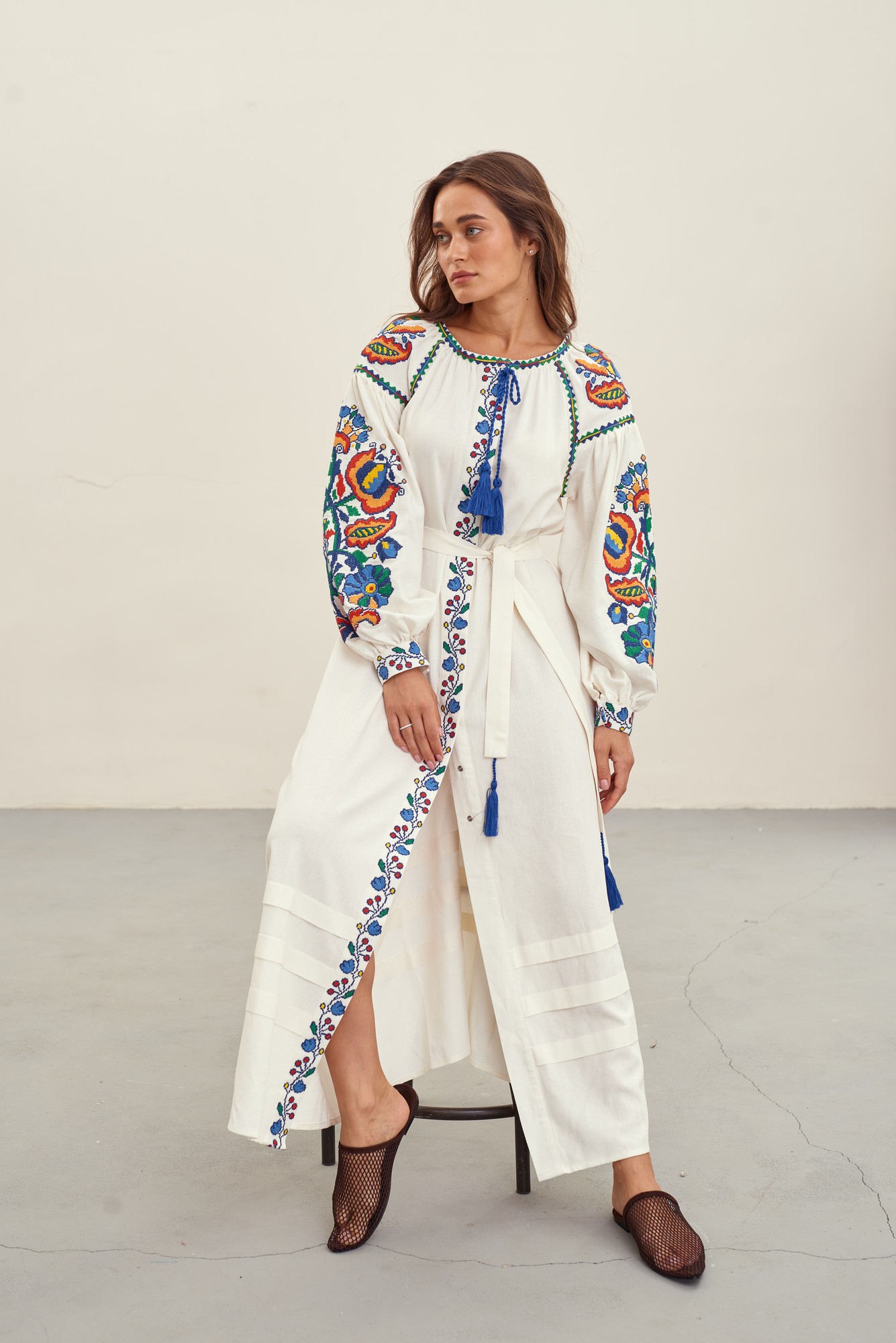 100 linen dress vyshyvanka with real embroidery modern designed women's ukrainian