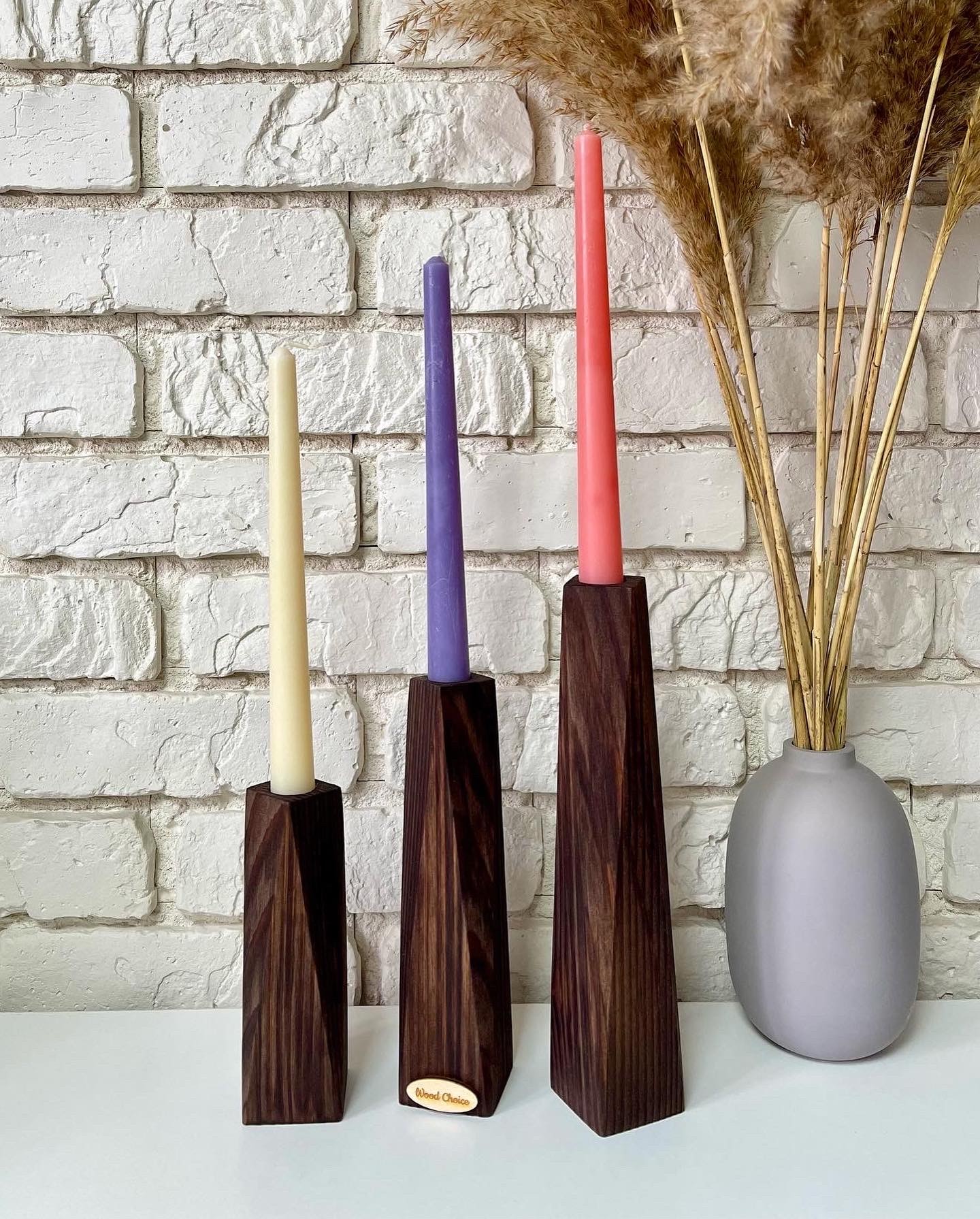 Set of candlesticks + 3 candles, wooden 24384 from Wood Choice with