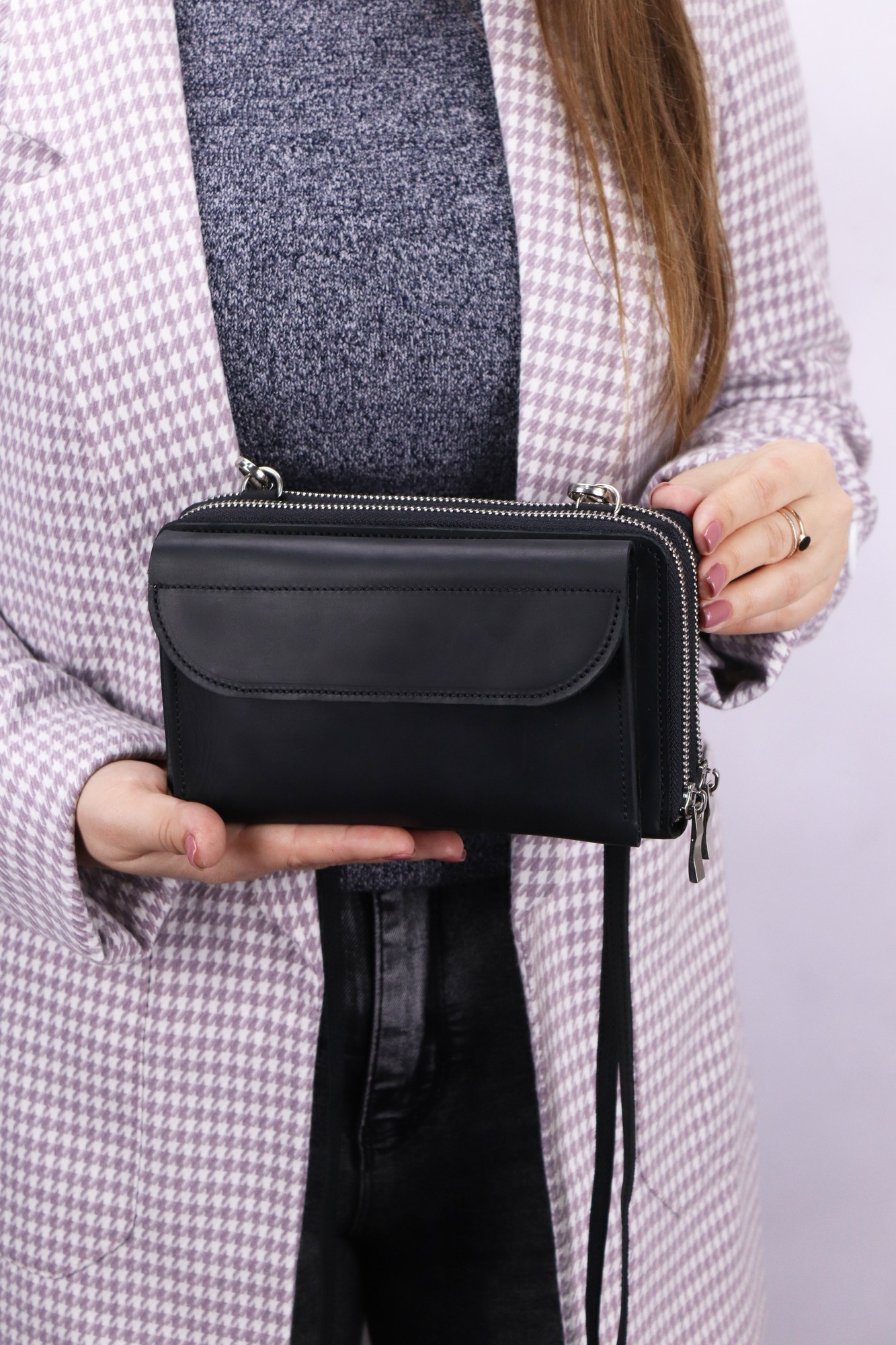 Small women's leather crossbody zipper bag/ purse for mobile phone and