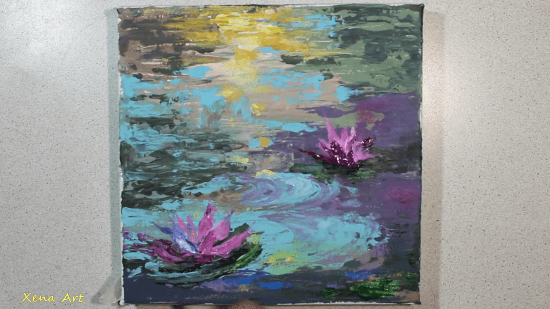 Original acrylic painting on canvas abstract water lily wall decor gift