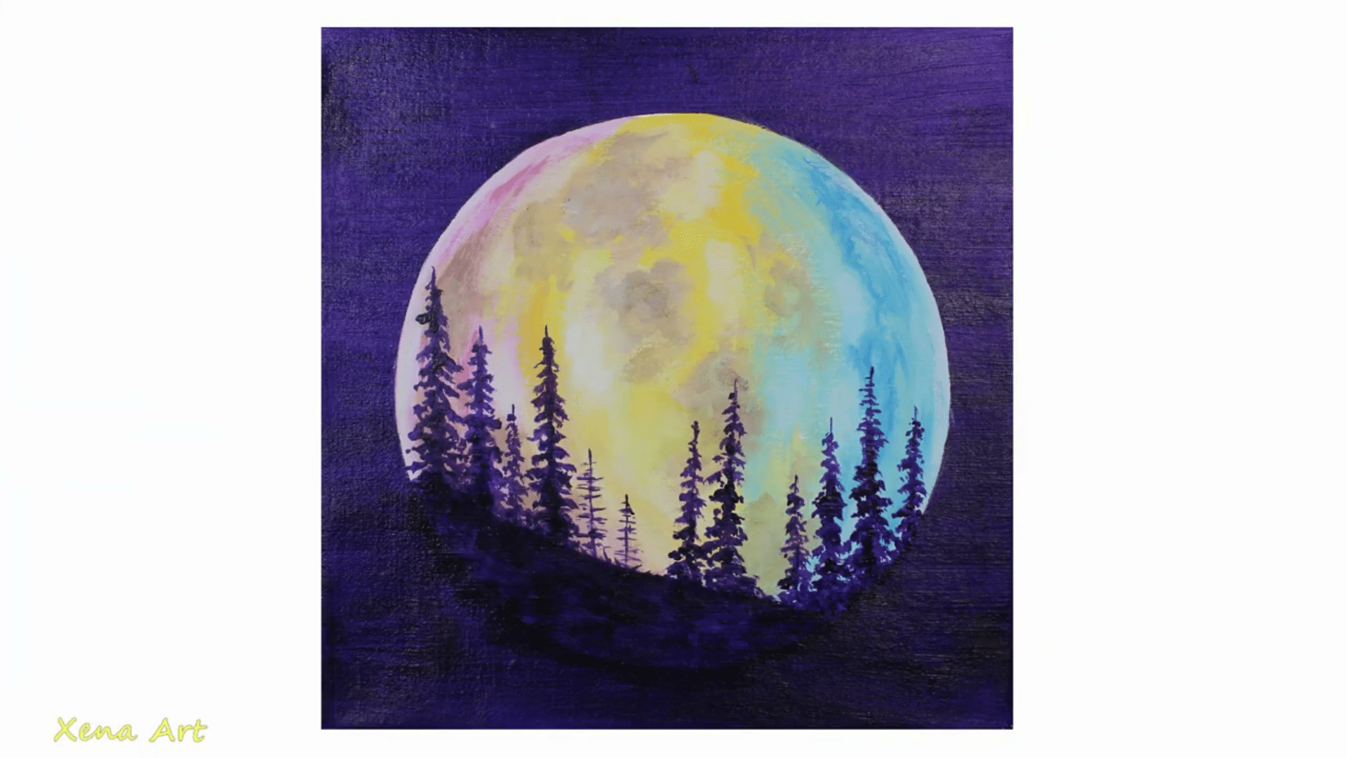 Original acrylic painting on canvas colorful full moon landscape wall