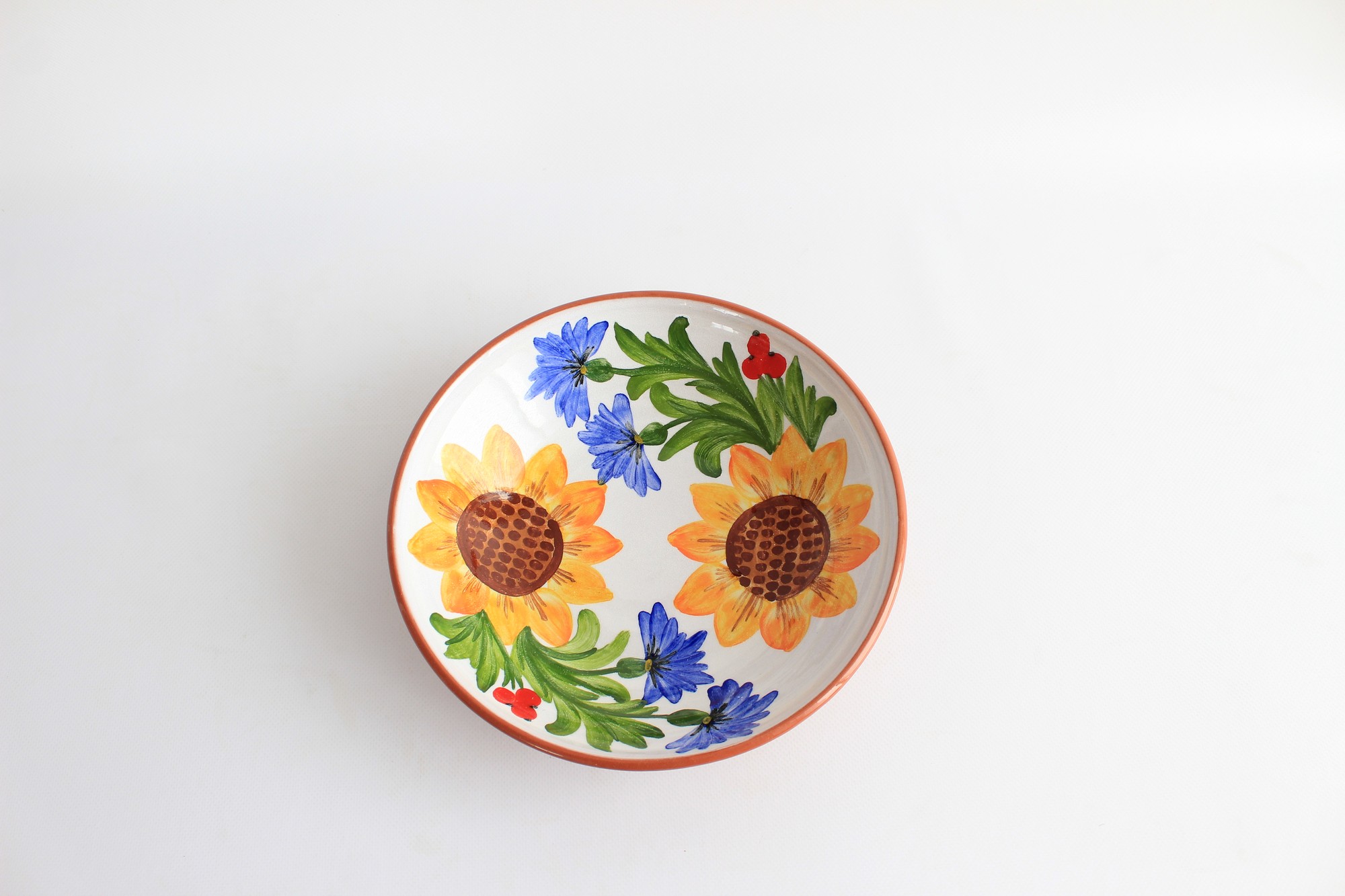 Ceramic flower hand painted bowl for fruit or salad, ukraine pottery