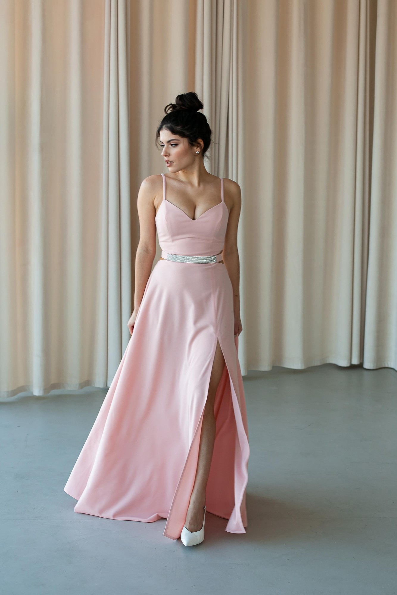 Pink prom dress 2023 / pink evening spaghetti strap dress/ long elegant