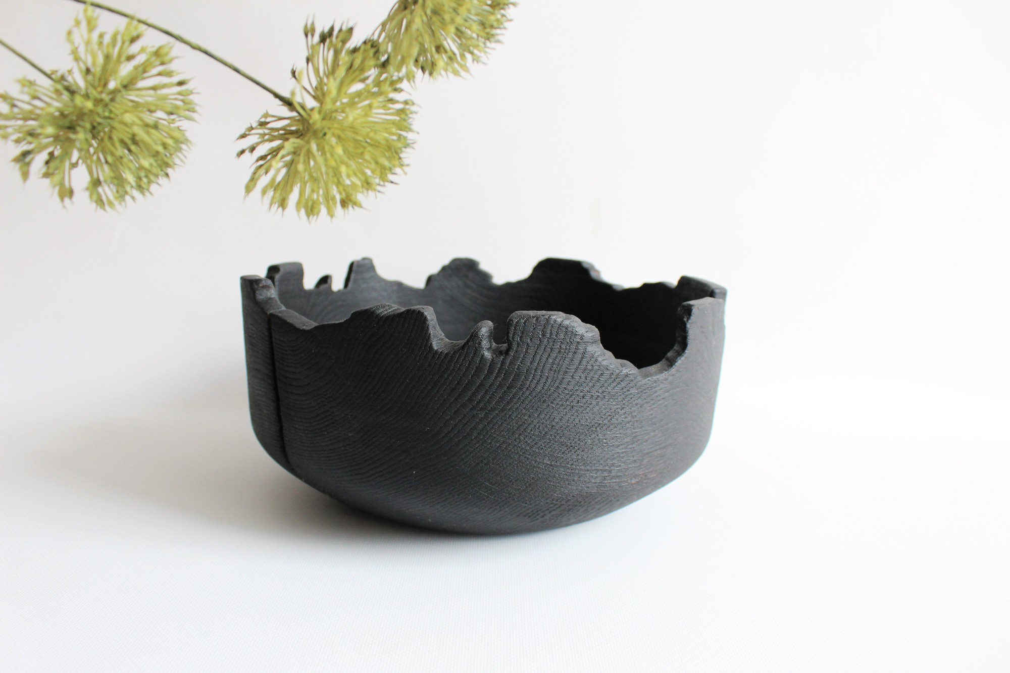 Large black fruit bowl, hand turned wooden vase 31942 від