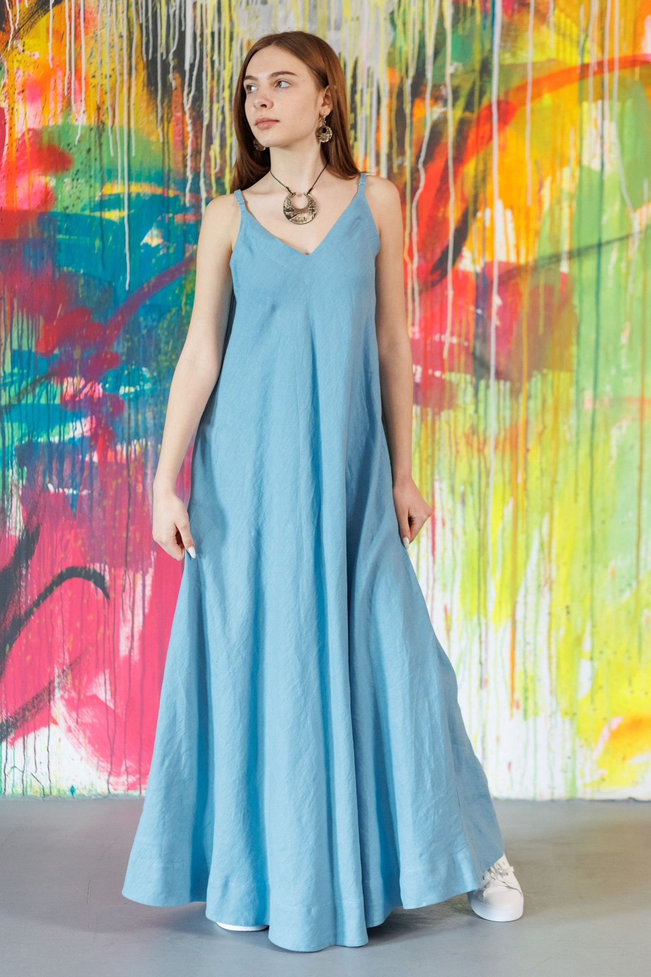 Greensboro linen dress blue 34452 from VILNI with donate to u24