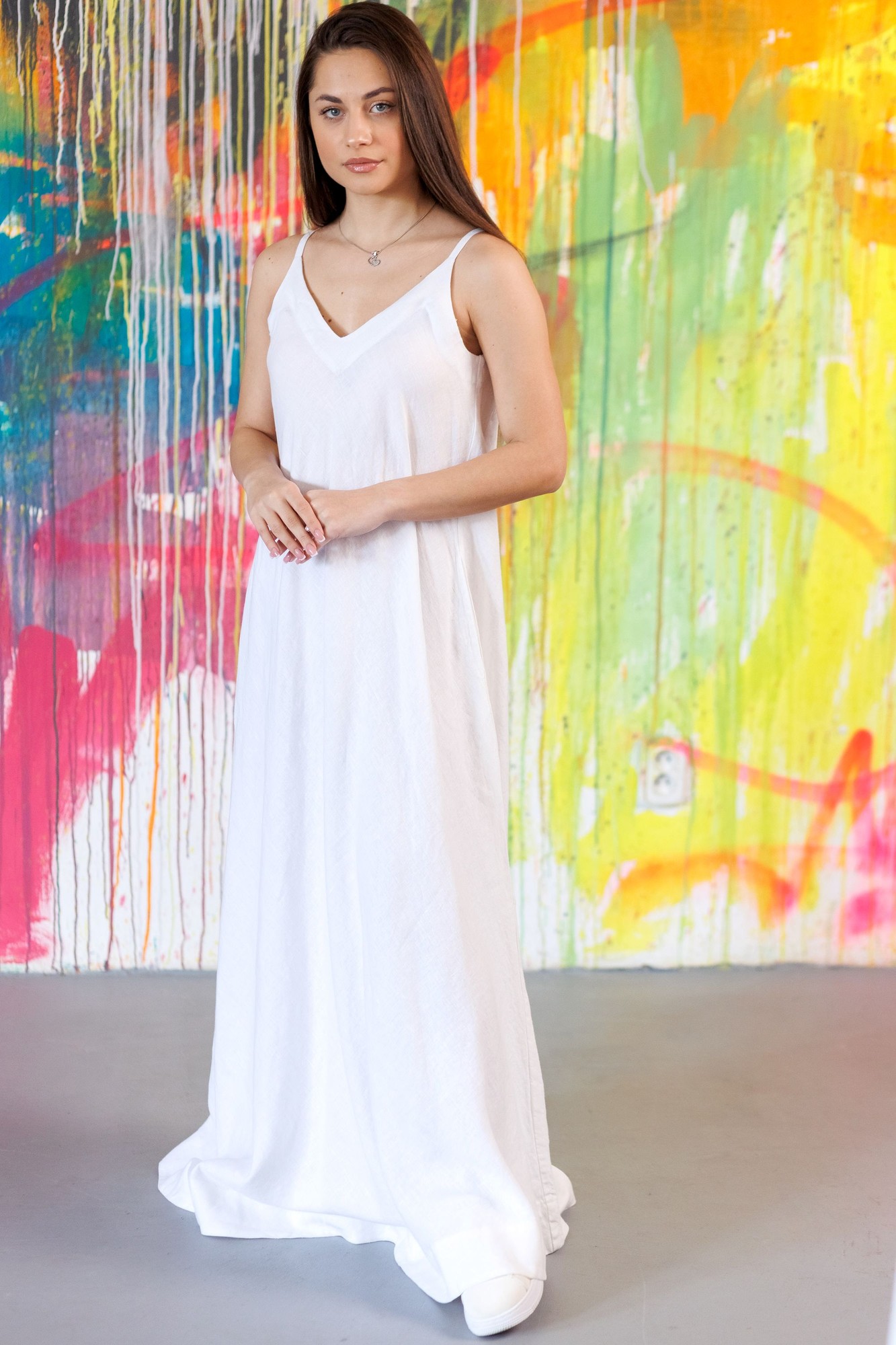 Greensboro linen dress white 34454 from VILNI with donate to u24