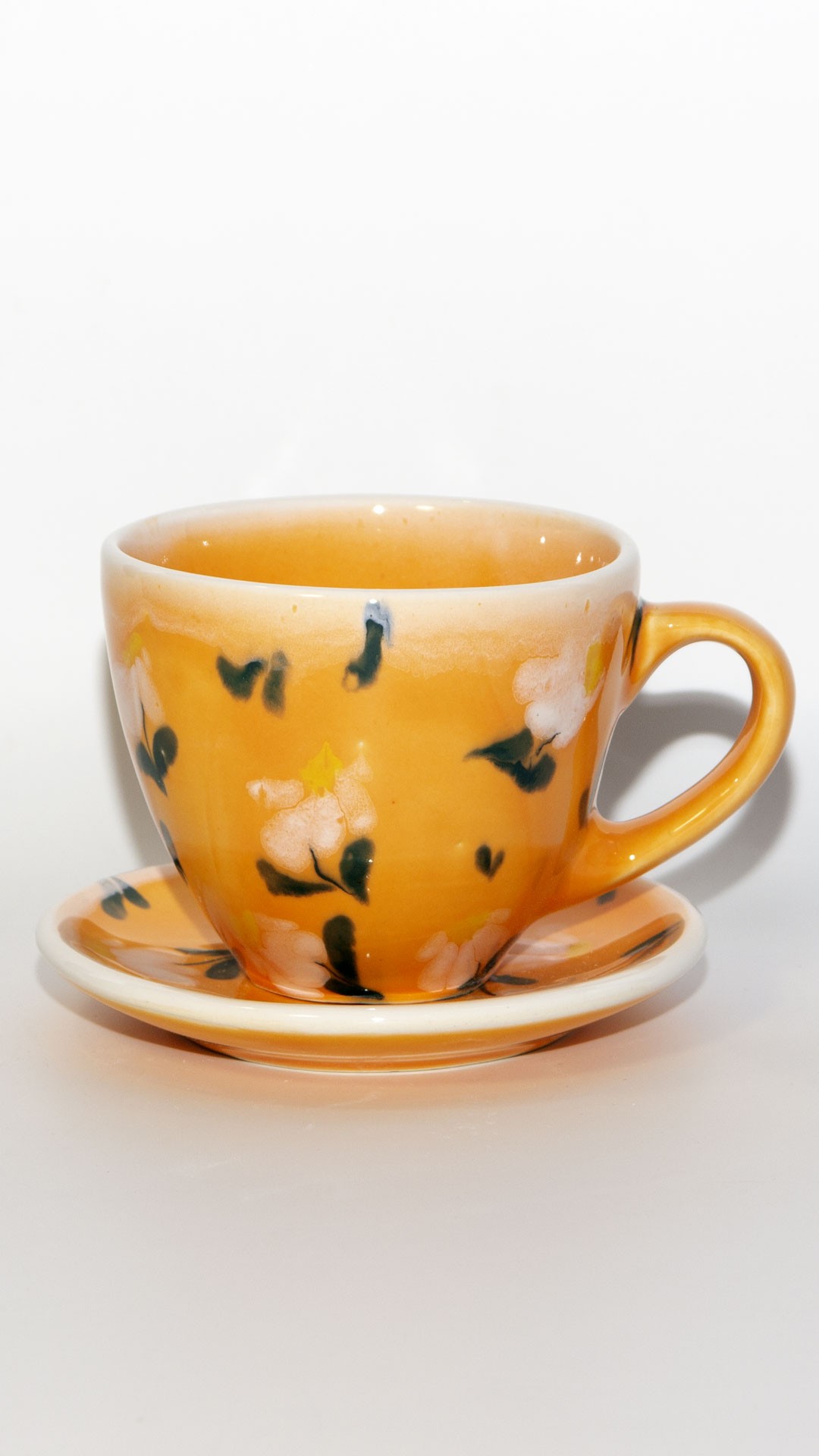 Orange teaset with flowers 38957 from Solokha Ceramic with donate to u24