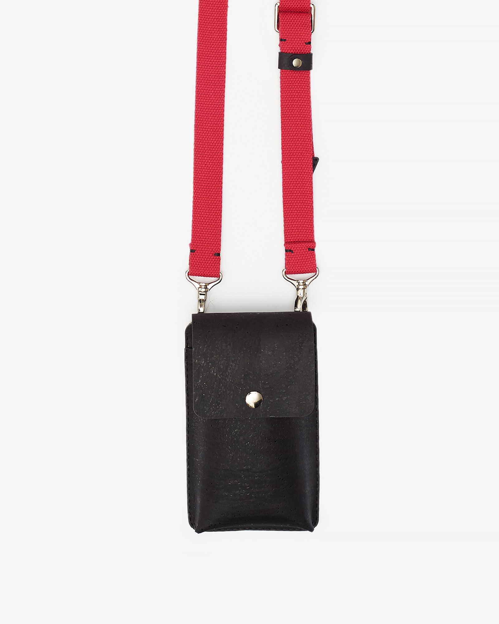 Natural cork leather crossbody phone bag kita in black color 40017