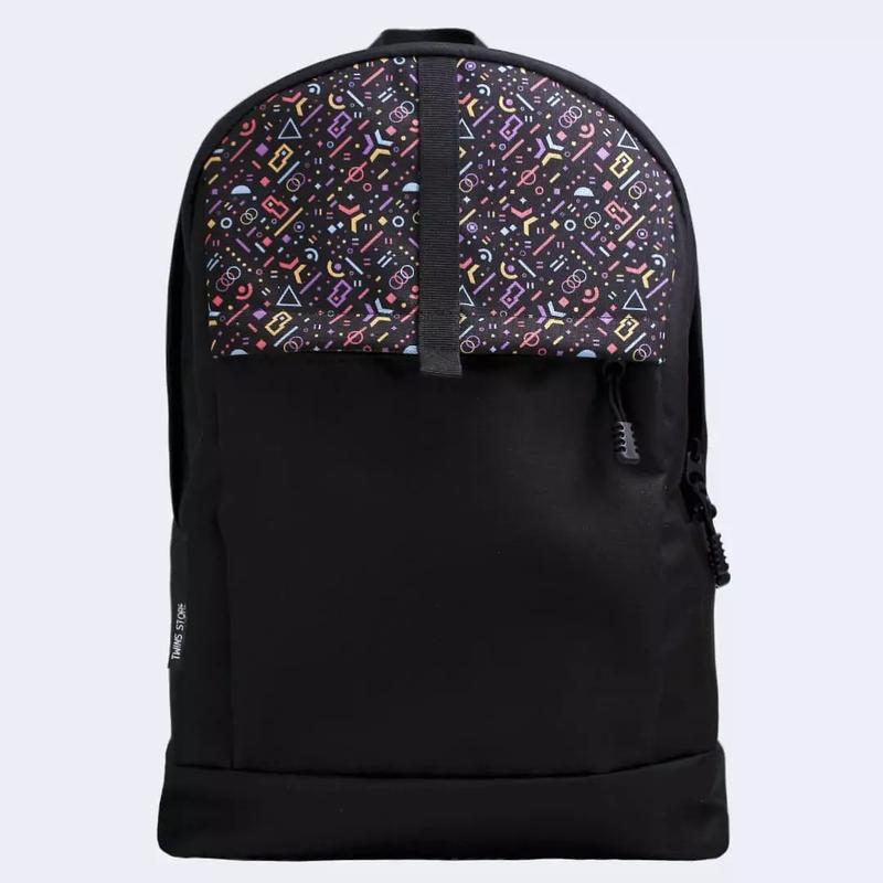 Black backpack with colored shapes 10518 from twinsstore with donate