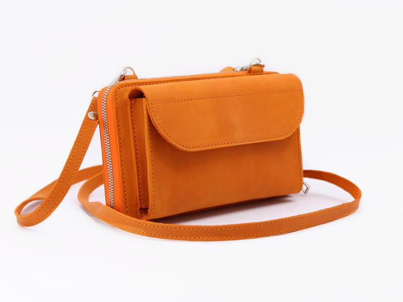 Handmade leather crossbody bag wallet for women