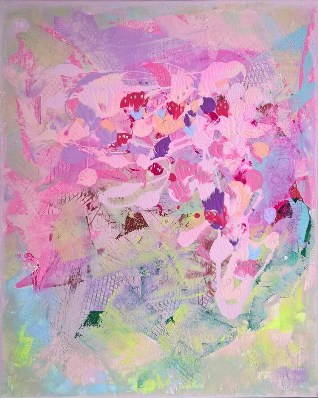 Original abstract acrylic paintings. hot pink abstract artwork. 1121