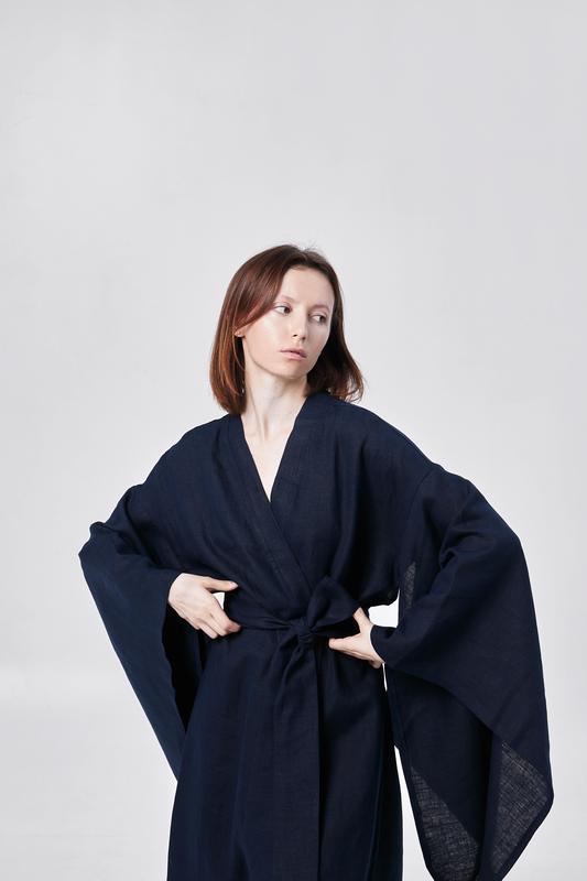 Japanese style linen kimono dress "milky way"