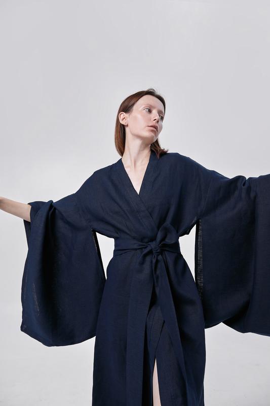 Japanese style linen kimono dress "milky way"