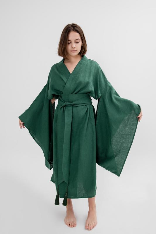 Japanese style linen kimono dress "grass"